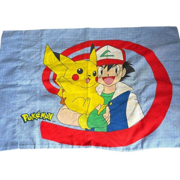 Vintage 90s Pokemon Pillowcase Pikachu Ash Nintendo Official Bedding Standard - Picture 1 of 4